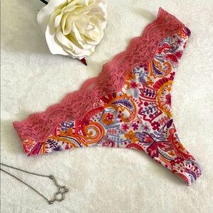 Gilligan And Omalley Multicolor Thong Panties Size Large With Lace Trim Size M